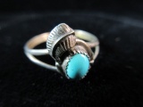 Turquoise Stone Sterling Silver Ring Vintage Circle Sterling Signed