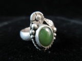 Green Jade Stone Sterling Silver Vintage Ring