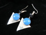 Artisan Blue Stone Sterling Silver Earrings Signed D
