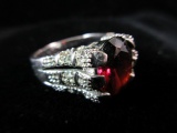 10KT Electro Plate Red Center Stone Cocktail Ring
