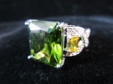 Large Green Center Stone 925 Silver Ring