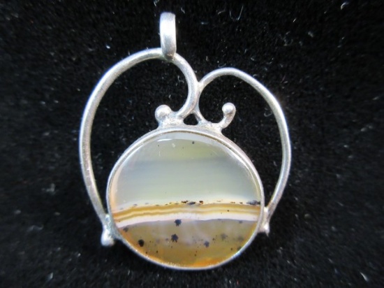 Moss Agate Stone Sterling Silver Pendant