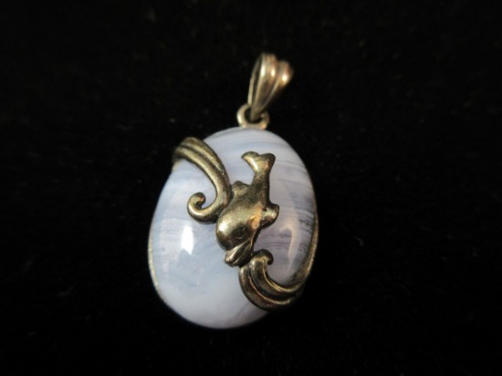 Sterling Silver Dolphin Themed Blue Stone Pendant