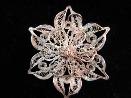 Sterling Silver Vintage Flower Pendant 1.5”