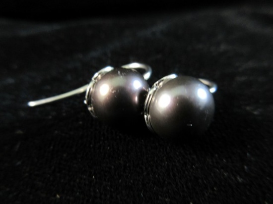 Black Pearl Sterling Silver Earrings