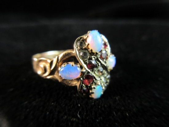 Antique 10K Yellow Gold Opal and Gemstone Ring