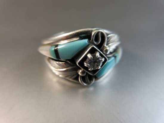 Vintage Native American Sterling Silver White Stone Accent Ring