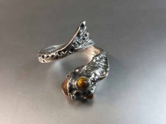 Vintage Sterling Silver Fish Themed Ring Signed