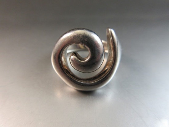 Modern Designed Sterling Silver Ring Signed HLM