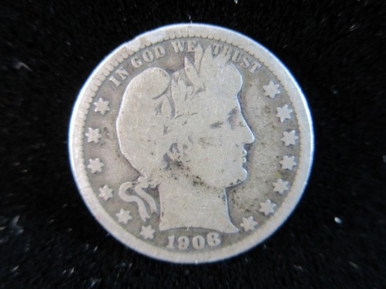 1908 D Silver Quarter Dollar