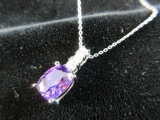 .925 Silver Gemstone Pendant with 18” Sterling Silver Necklace