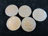 Lot of Five Indian Head Pennies