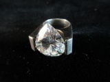 Large CT CZ Solid Old Mexico Sterling Silver Vintage Ring