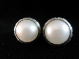 Large White Center Piece Sterling Silver Earrings