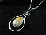 Extra Large 2” Jasper Stone Sterling Silver Artisan 20” Necklace