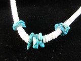Vintage Turquoise Stone Nugget Accent White Glass Bead Necklace