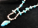 Opera Length Vintage Turquoise Nugget Style Bead Necklace