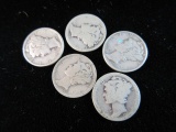 Lot of Five Mercury Dimes as Shown