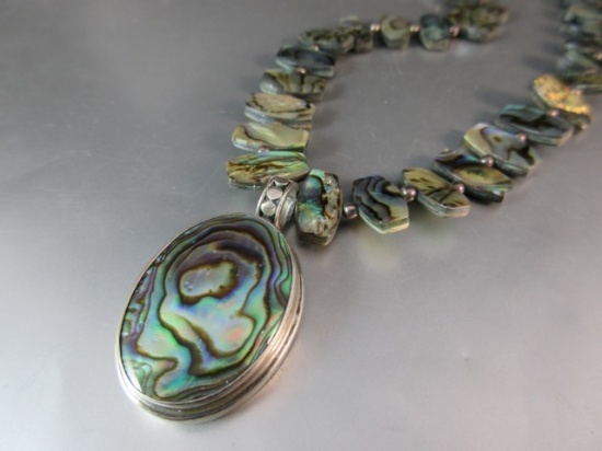 Sterling Silver Abalone Pendant and Abalone Necklace Nice
