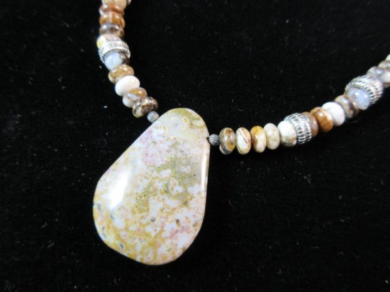 Sterling Silver Jasper Stone Bead Accent Necklace
