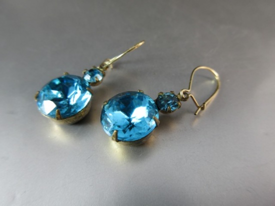 Large Blue Center Stone Vintage Earrings