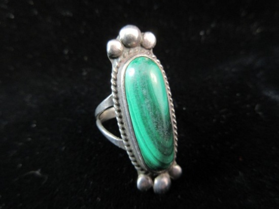 1” Natural Stone Vintage Sterling Silver Ring