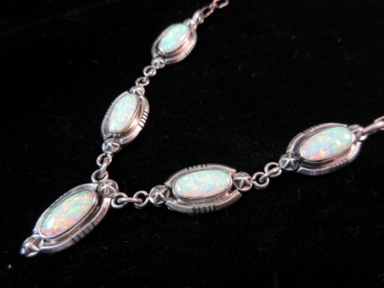 RB Signed Opal gemstone Sterling Silver Necklace Native American
