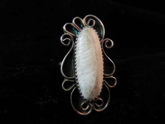 Mother of Pearl Sterling Silver Ring Native American Signed Navajo