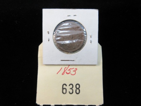 1853 Large One Copper Cent  Defaced Novelty Back Side