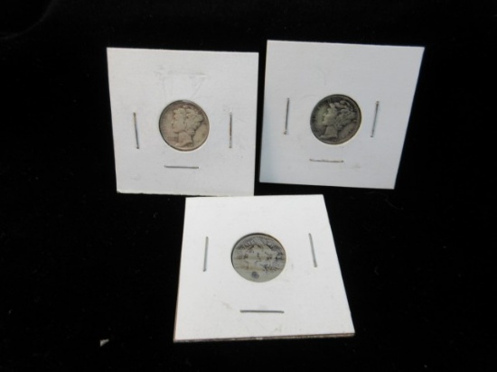 Lot of Two Silver Dimes and One III Cent Coin as Shown