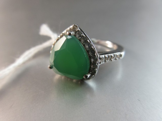 BBJ 925 Silver 10MM Green Onyx wit Zircon Ring