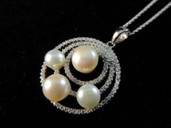 5.5 8mm Cultured Freshwater Pearl & 1.24 CTW Bella Luce Pendant 18” Silver