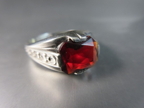 Vintage Red Center Stone Sterling Silver Ring