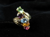 Multi Colored Stone Gold Tone Vintage Cocktail Ring