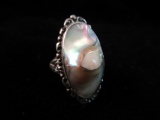 Vintage Sterling Silver Mother of Pearl Center Ring