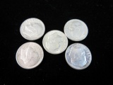 Lot of Five Silver Dimes As Shown
