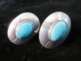 Hand Made Sterling Silver Turquoise Stone Earrings