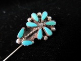 Vintage Native American Sterling Silver Turquoise Stone Pin