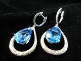 Vintage Sterling Silver Large Blue Center Stone Earrings