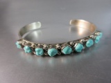 Vintage BS Native American Sterling Silver Polished Turquoise Stone Cuff Br