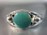 Vintage Native American Sterling Silver Turquoise Stone Bracelet