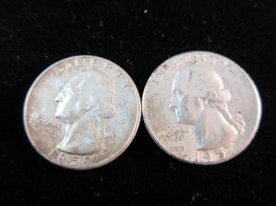 Lot of Two 1959-1957 Nice Washington Silver Quarters