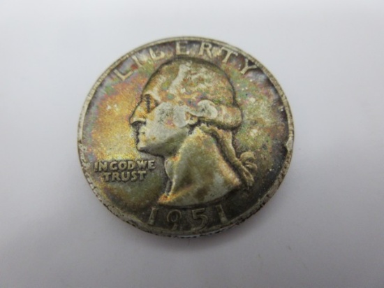 Nicely Toned Silver Quarter Dollar 1951