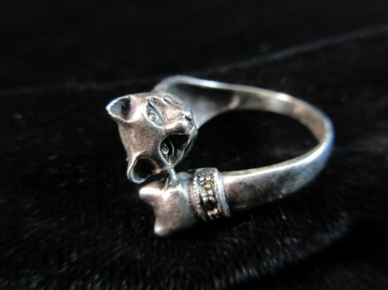 Vintage Cat Themed Sterling Silver Ring