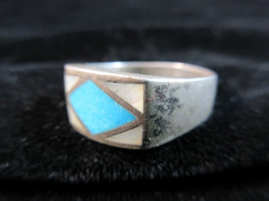 Old Pawn Native American Sterling Silver Turquoise Stone Ring