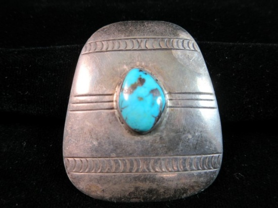 Vintage Old Pawn Native American Sterling Silver Turquoise Stone Bolo