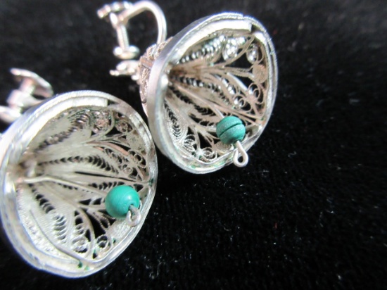 Sterling Silver Filigree Bell Style Twist Back Earrings