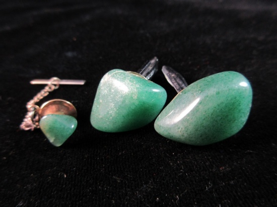 Natural Stone Vintage Cuff Links and Pin