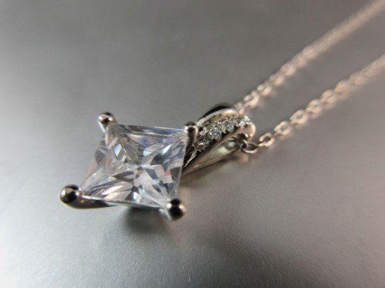 Sterling Silver CZ Stone Pendant Including Sterling Necklace