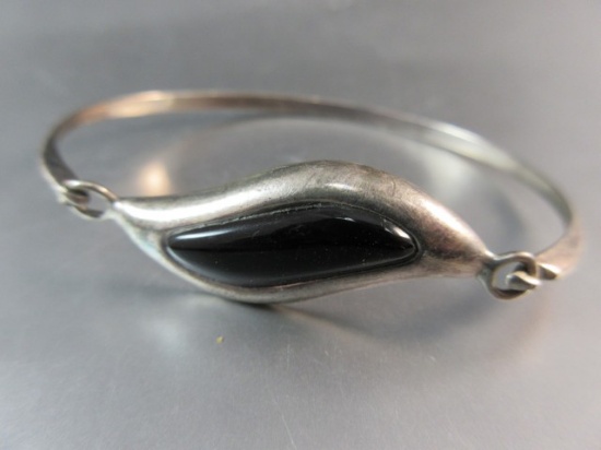 Vintage Black Onyx Stone Sterling Silver Bracelet